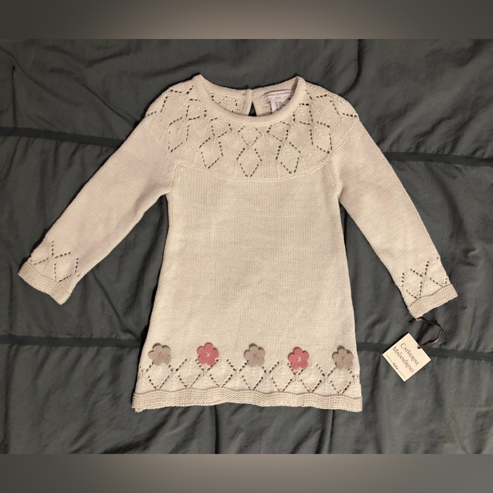 Catherine Malandrino Mini Sweater Dress NWT 24 Mos Oatmeal & Blush